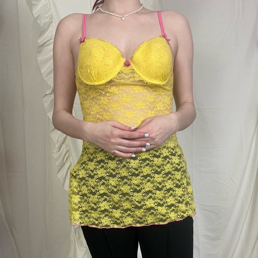 Vintage Yellow lingerie mesh cami top
